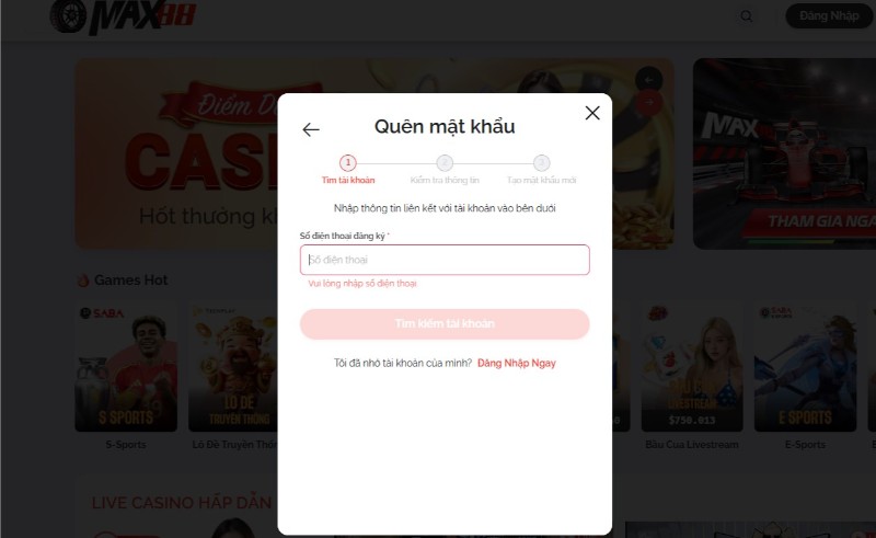 Đăng nhập MAX88 - Truy cập siêu tốc trong 1 phút 3 Đăng nhập MAX88